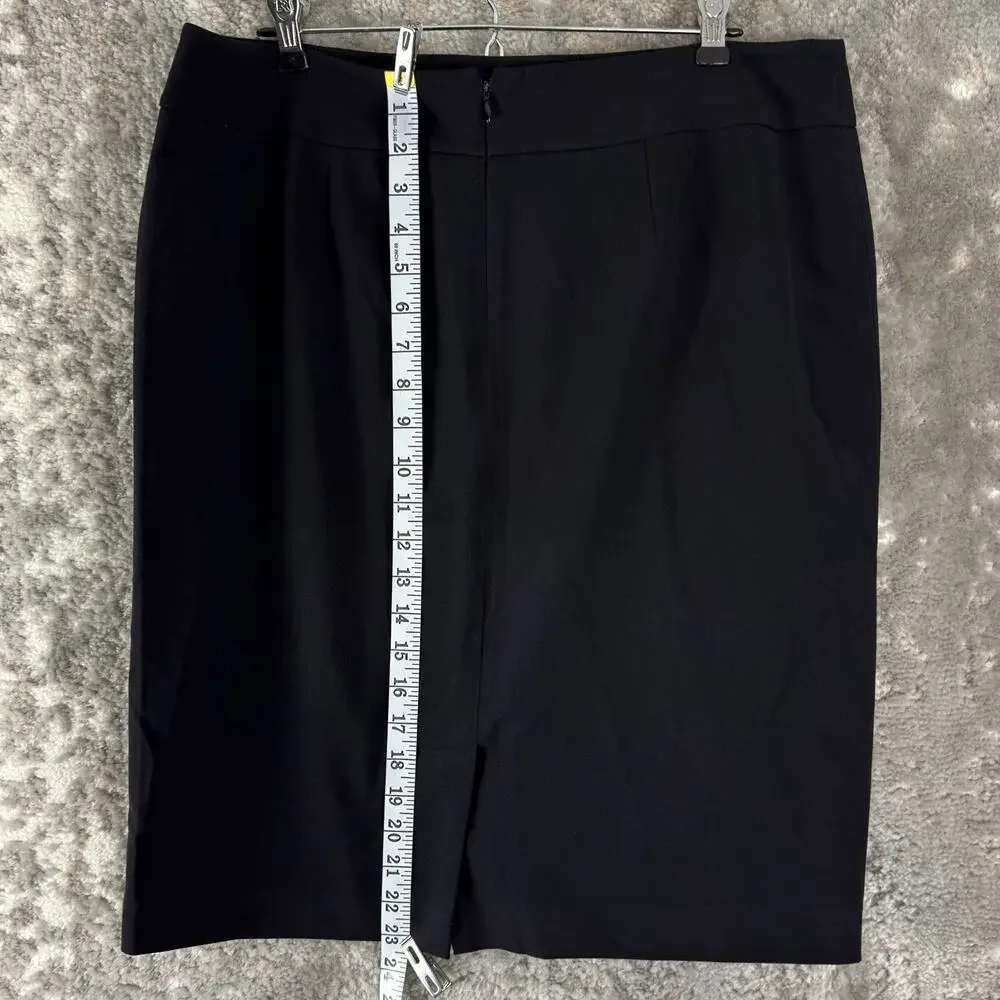 Nine West Size 12‎ Minimalist Midi Career Pencil Skirt Black Zip Lined Stretch